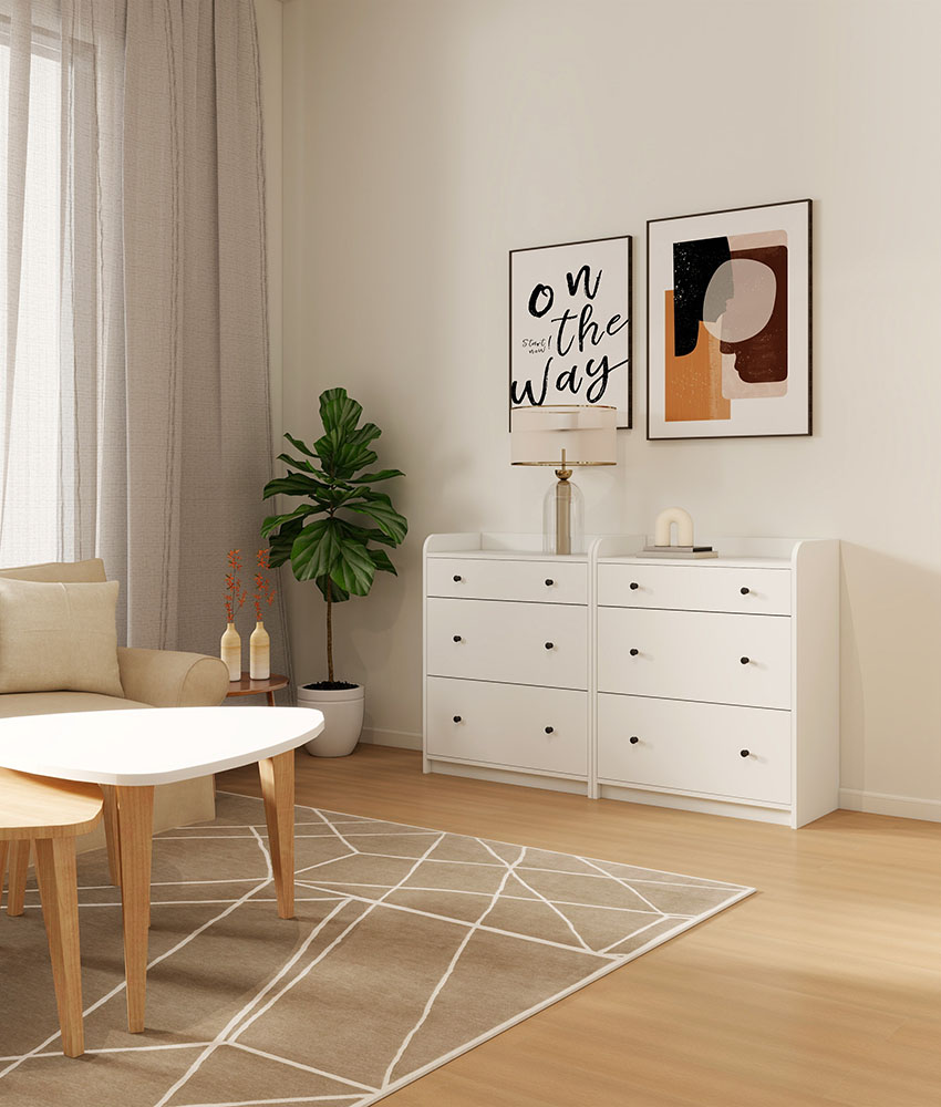 Armario abierto con tres cajones