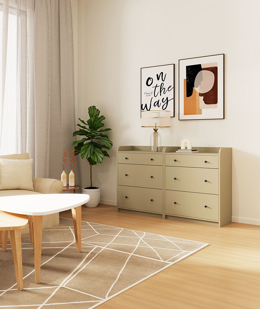 Armario abierto con tres cajones